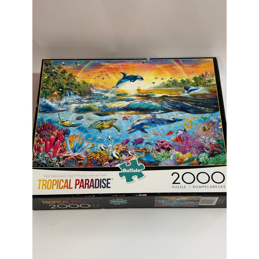 Buffalo Games Tropical Paradise 2000 Piece Jigsaw Puzzle Ocean Dolphin Rainbow
